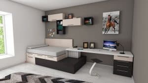 חדר שינה מעוצב עם מחשב