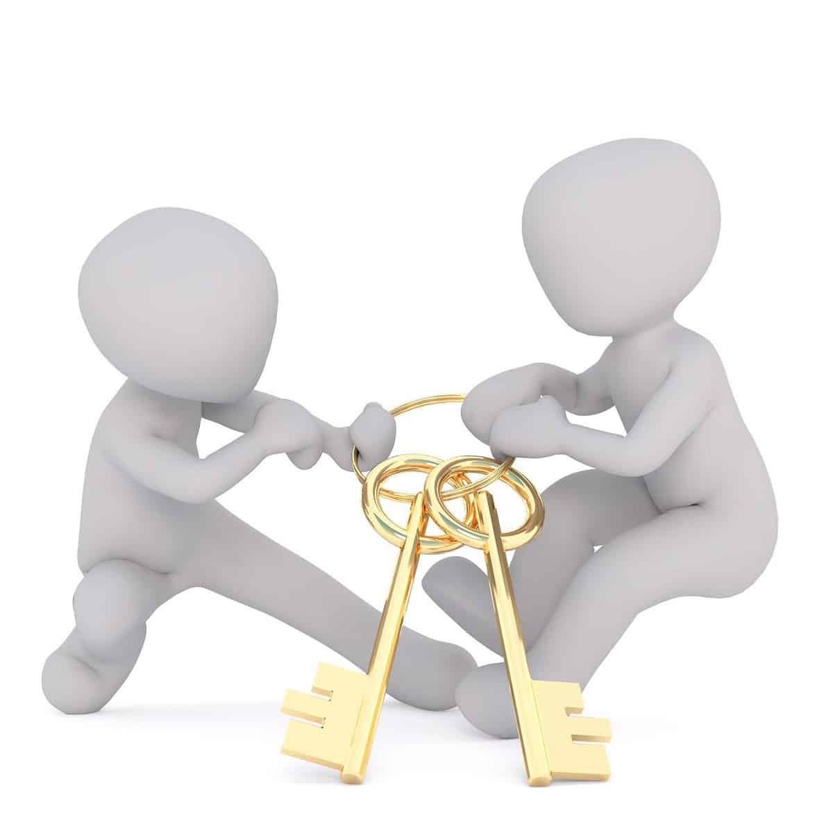 אילוסטרציה של שני בני אדם מחזיקים צרור מפתחות זהוב